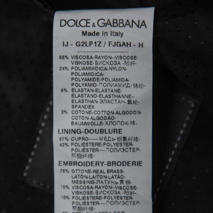 Pre Owned Dolce & Gabbana Black Textured Bee Crest Detail Button Front Jacket XL