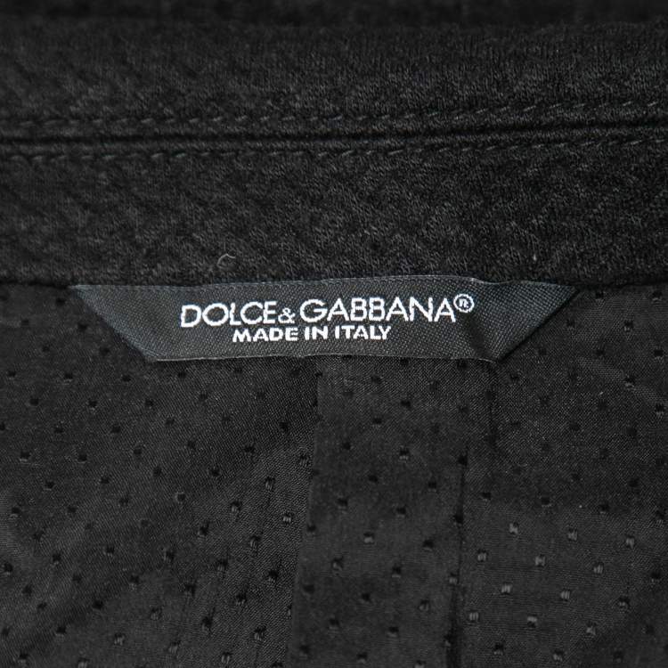 Pre Owned Dolce & Gabbana Black Textured Bee Crest Detail Button Front Jacket XL