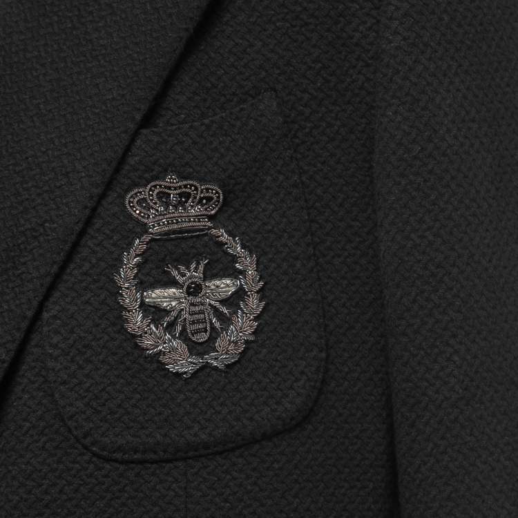 Pre Owned Dolce & Gabbana Black Textured Bee Crest Detail Button Front Jacket XL