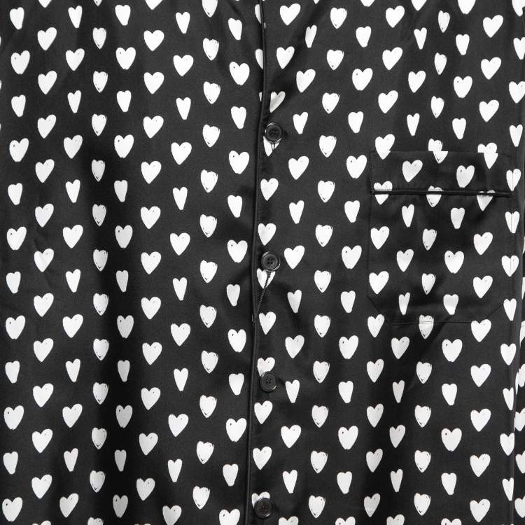 Pre Owned Dolce & Gabbana Black/White Heart Print Silk Pajama Shirt 4XL