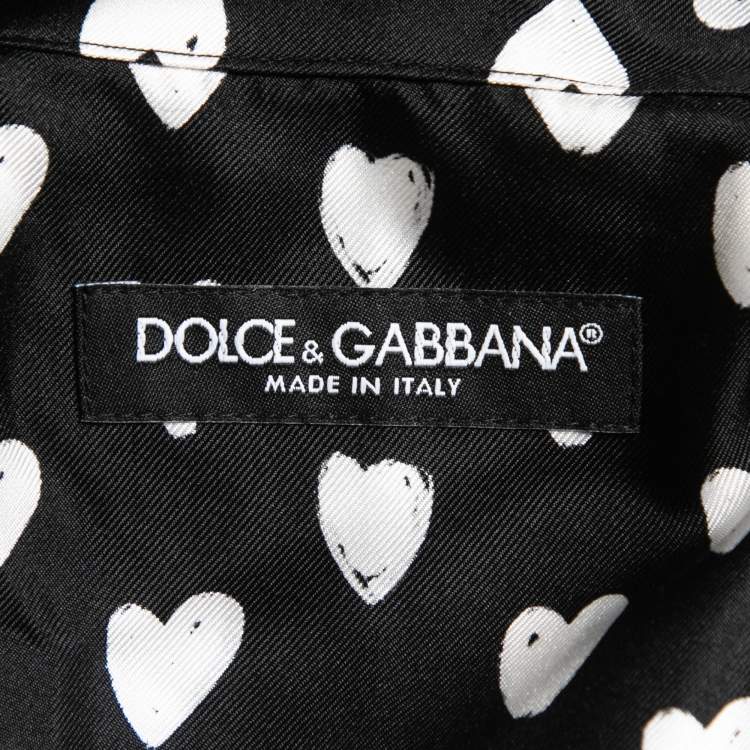 Pre Owned Dolce & Gabbana Black/White Heart Print Silk Pajama Shirt 4XL