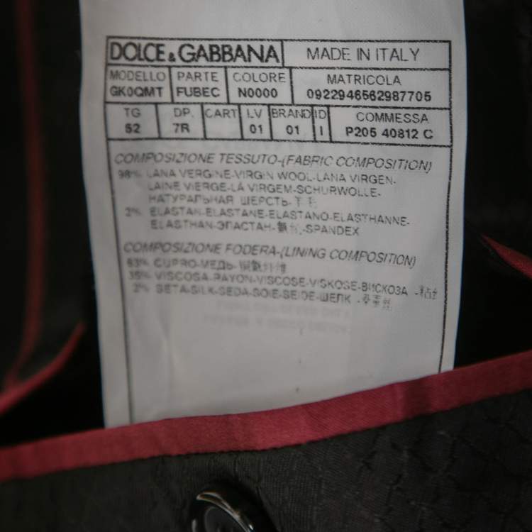 Pre Owned Dolce & Gabbana Black Virgin Wool Gold Fit Blazer XL