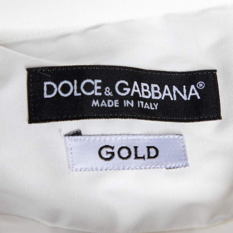 Pre Owned Dolce & Gabbana White Cotton Gold Fit Shirt L