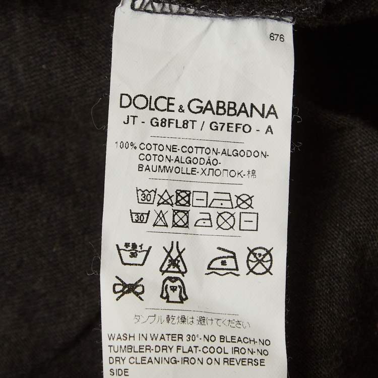 Pre Owned Dolce & Gabbana Dark Grey Bee Crown Flock Print Cotton Jumper M 