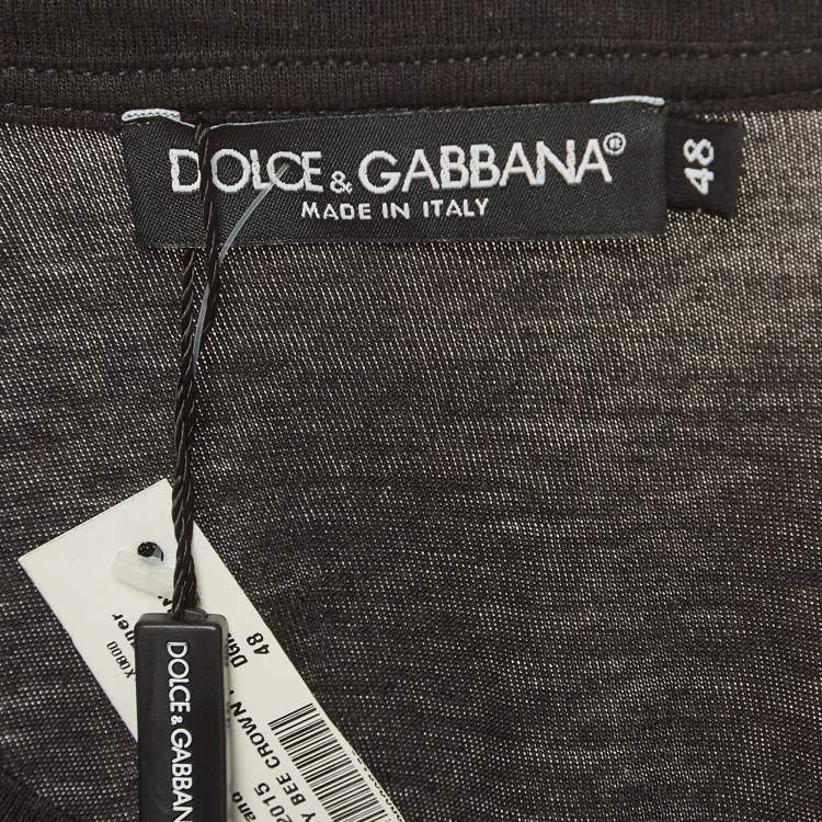 Pre Owned Dolce & Gabbana Dark Grey Bee Crown Flock Print Cotton Jumper M 