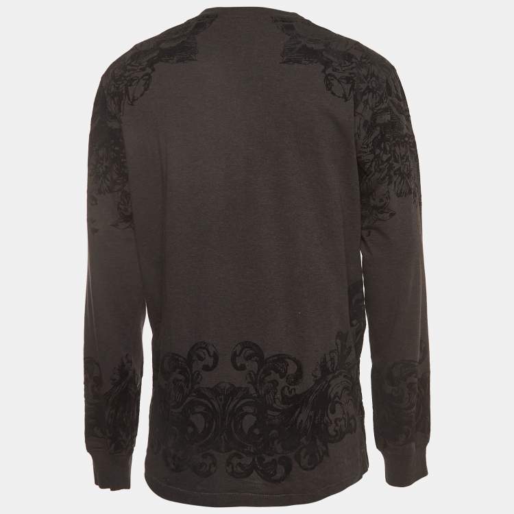 Pre Owned Dolce & Gabbana Dark Grey Bee Crown Flock Print Cotton Jumper M 