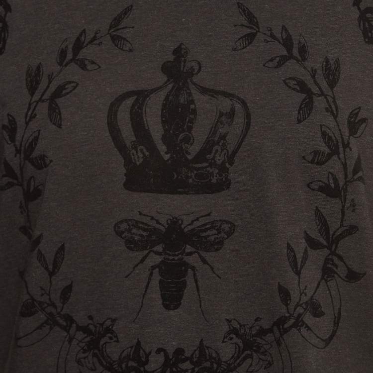 Pre Owned Dolce & Gabbana Dark Grey Bee Crown Flock Print Cotton Jumper M 