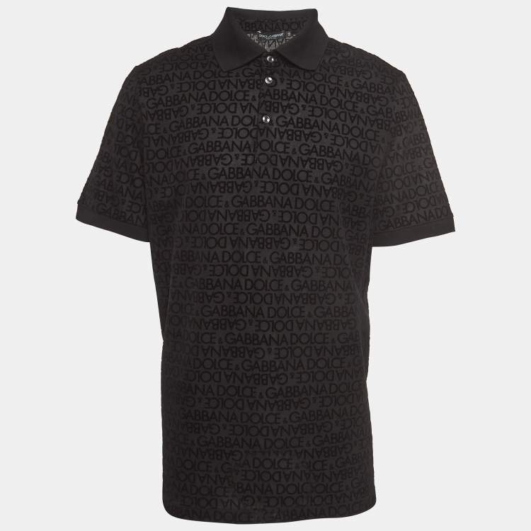 Pre Owned Dolce & Gabbana Black Logo Monogram Cotton Regular Fit Polo T-Shirt 4XL