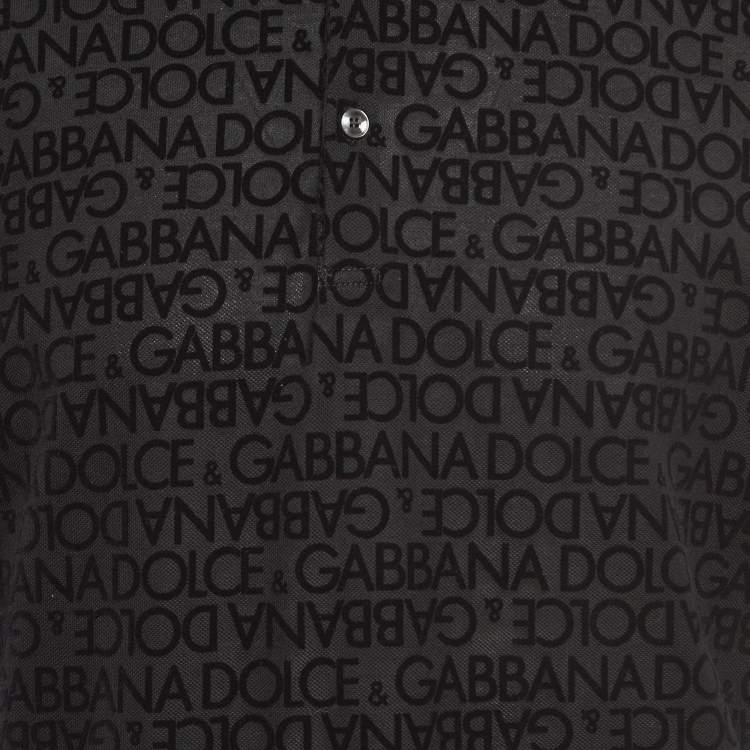 Pre Owned Dolce & Gabbana Black Logo Monogram Cotton Regular Fit Polo T-Shirt 4XL