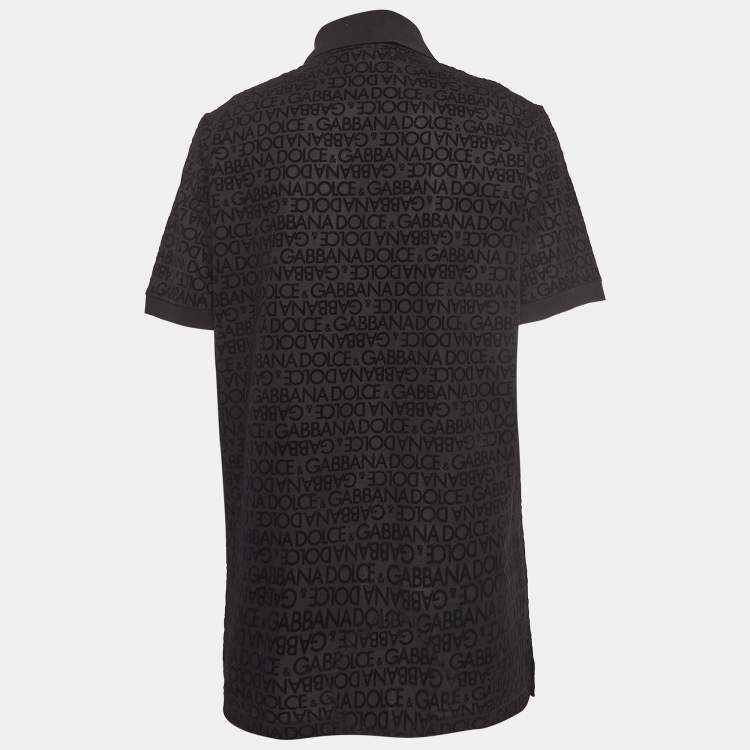 Pre Owned Dolce & Gabbana Black Logo Monogram Cotton Regular Fit Polo T-Shirt 4XL