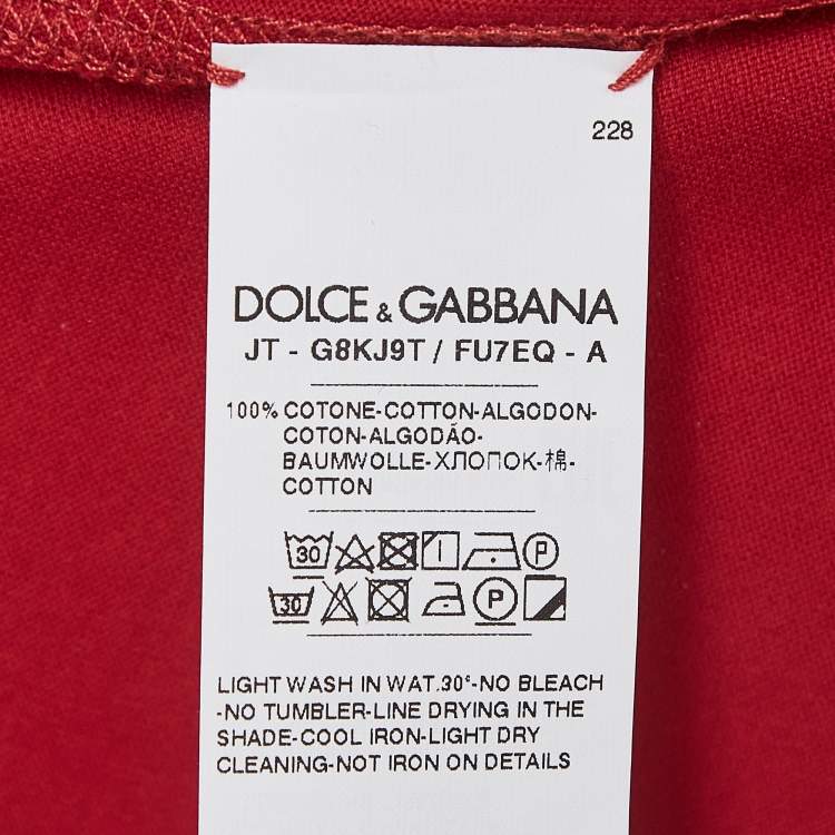 Pre Owned Dolce & Gabbana Red Cotton Logo Patch Round Neck T-Shirt M