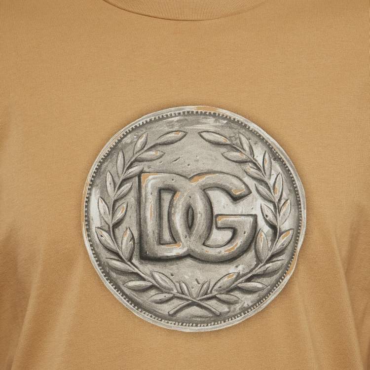 Pre Owned Dolce & Gabbana Brown DG Coin Print Cotton Crew Neck T-Shirt M