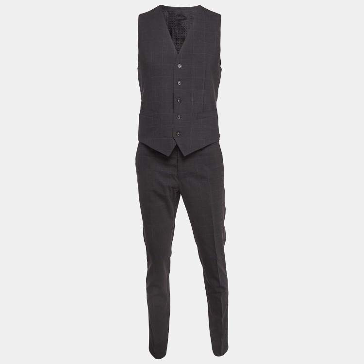 Pre Owned Dolce & Gabbana Black Plaid Wool 3 Pc Suit M
