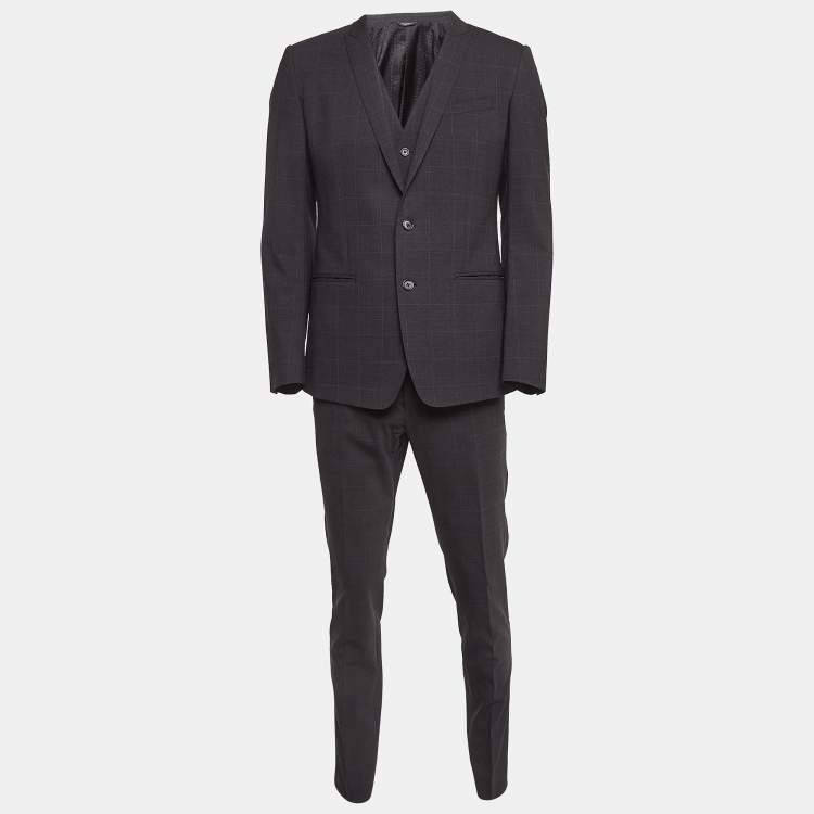 Pre Owned Dolce & Gabbana Black Plaid Wool 3 Pc Suit M