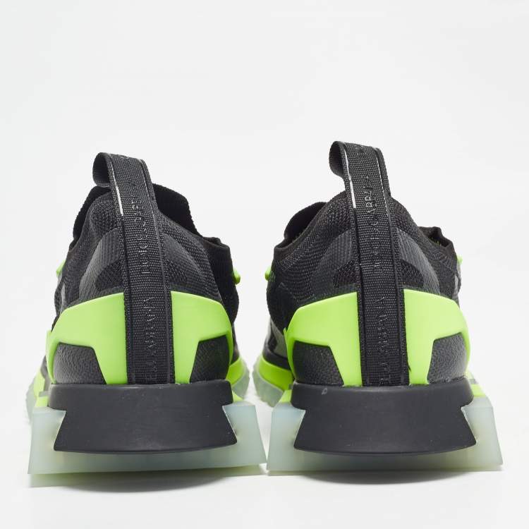 Pre Owned Dolce & Gabbana Black/Green Knit Fabric Sorrento Sneakers Size 47