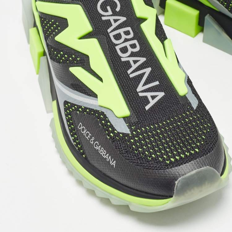Pre Owned Dolce & Gabbana Black/Green Knit Fabric Sorrento Sneakers Size 47