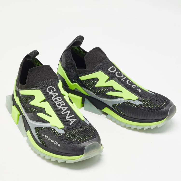 Pre Owned Dolce & Gabbana Black/Green Knit Fabric Sorrento Sneakers Size 47