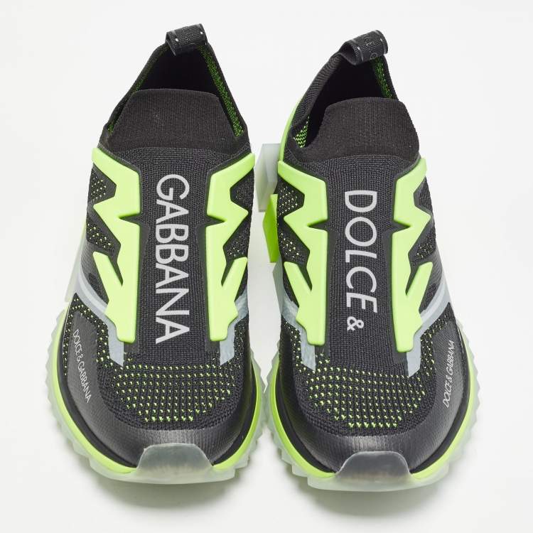 Pre Owned Dolce & Gabbana Black/Green Knit Fabric Sorrento Sneakers Size 47