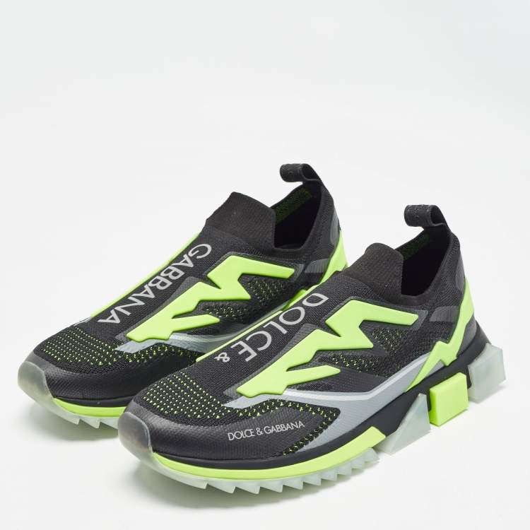 Pre Owned Dolce & Gabbana Black/Green Knit Fabric Sorrento Sneakers Size 47
