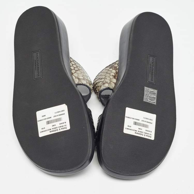 Pre Owned Dolce & Gabbana Black/Green Crocodile and Python Leather Criss Cross Flat Slides  Size 40