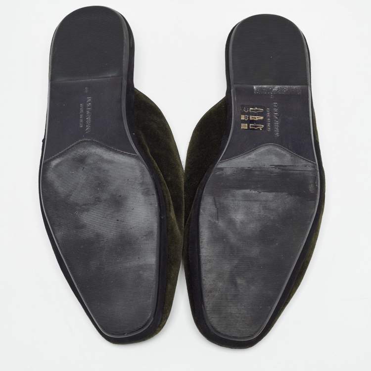 Pre Owned Dolce & Gabbana Green Velvet Embroidered Flat Mules Size 42