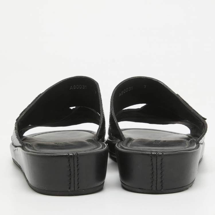 Pre Owned Dolce & Gabbana Black Crocodile and Lizard Leather Crisscross Flat Slide Size 41