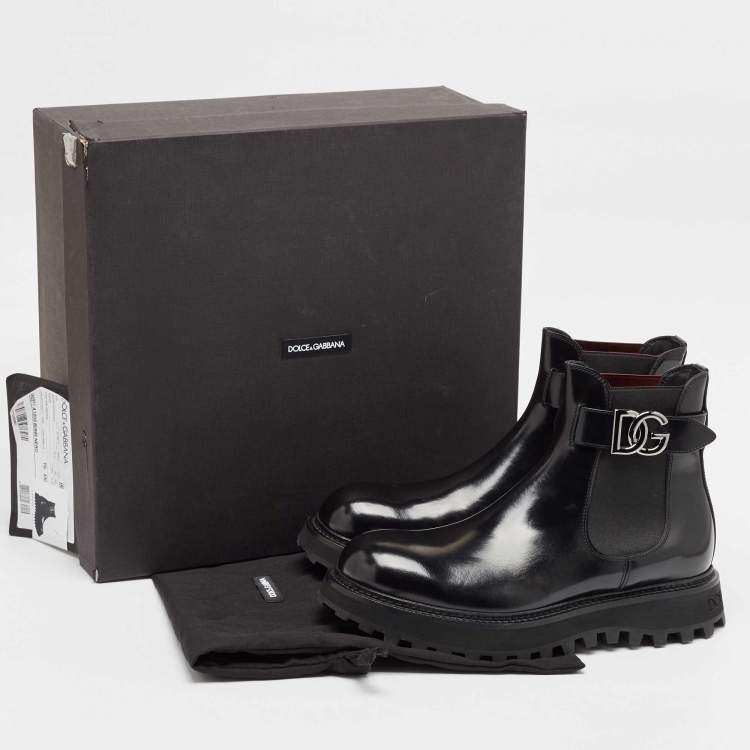 Pre Owned Dolce & Gabbana Black Leather Bernini Chelsea Boots Size 43