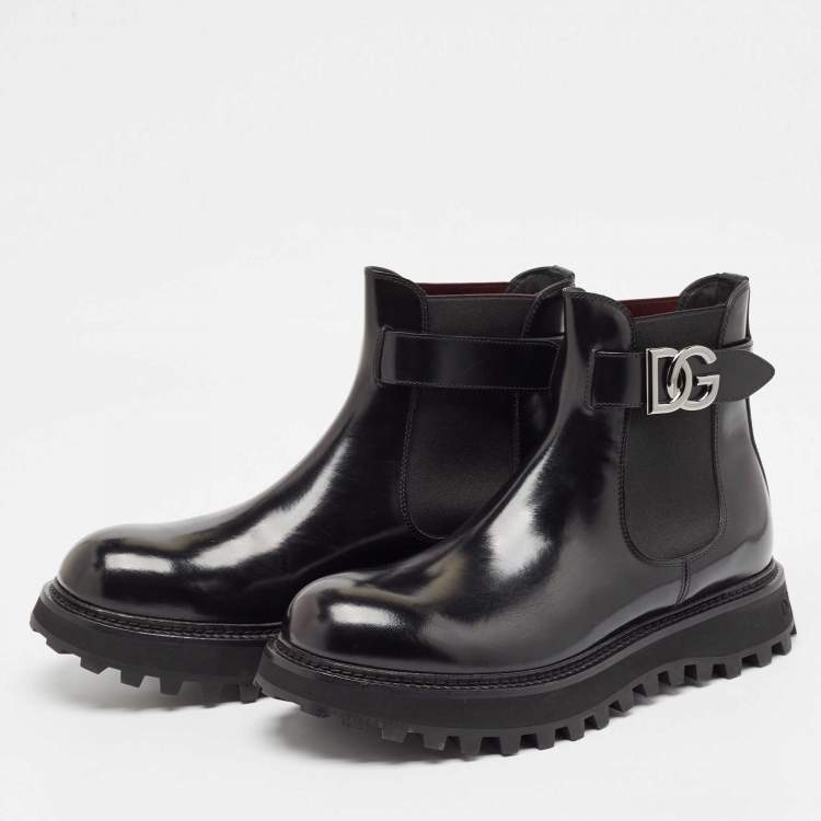 Pre Owned Dolce & Gabbana Black Leather Bernini Chelsea Boots Size 43