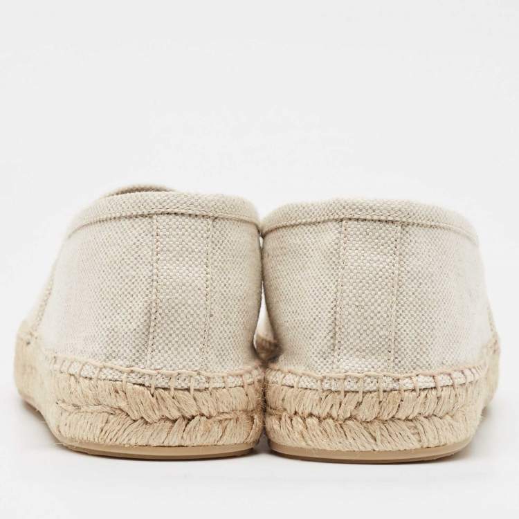 Pre Owned Dolce & Gabbana Beige Canvas Embroidered Slip On Espadrilles Size 40