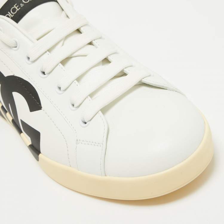 Pre Owned Dolce and Gabbana White/Blue Leather Portofino Royal Sneakers Size 42