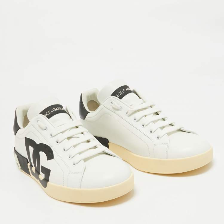 Pre Owned Dolce and Gabbana White/Blue Leather Portofino Royal Sneakers Size 42