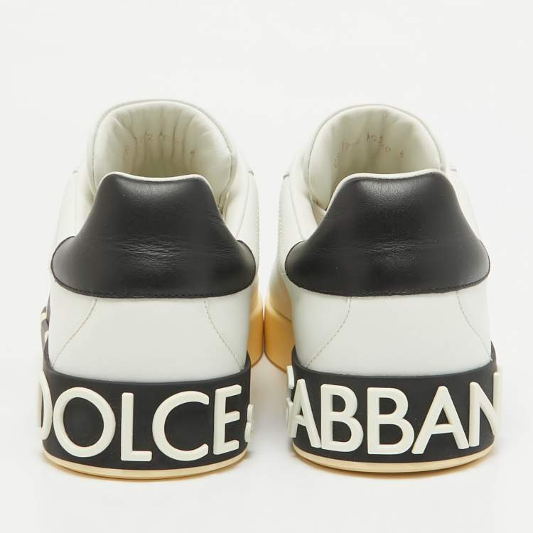 Pre Owned Dolce and Gabbana White/Blue Leather Portofino Royal Sneakers Size 42