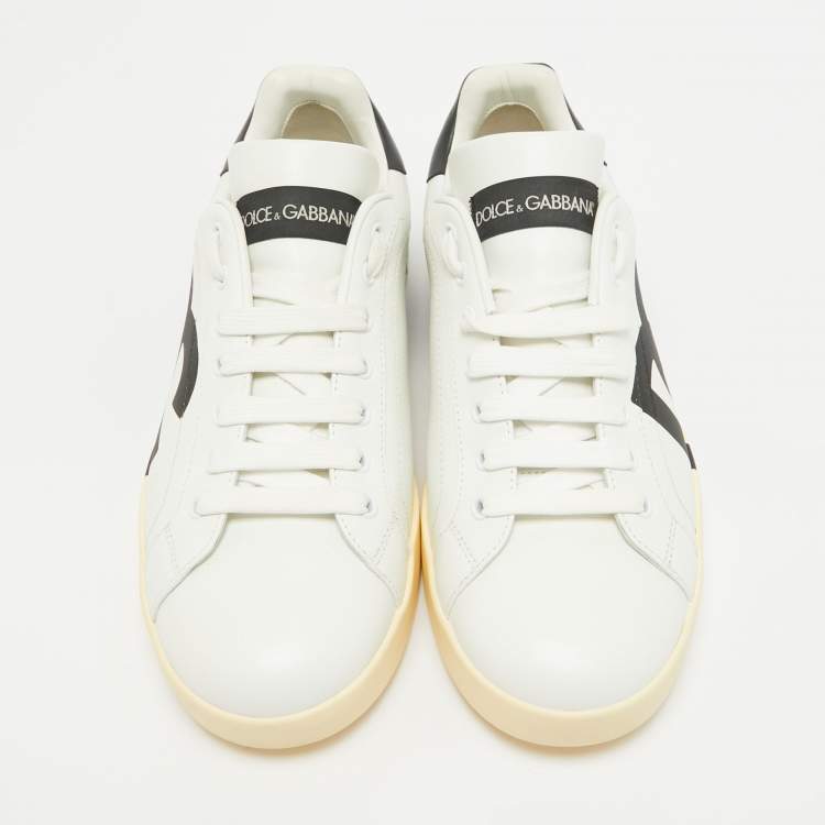 Pre Owned Dolce and Gabbana White/Blue Leather Portofino Royal Sneakers Size 42