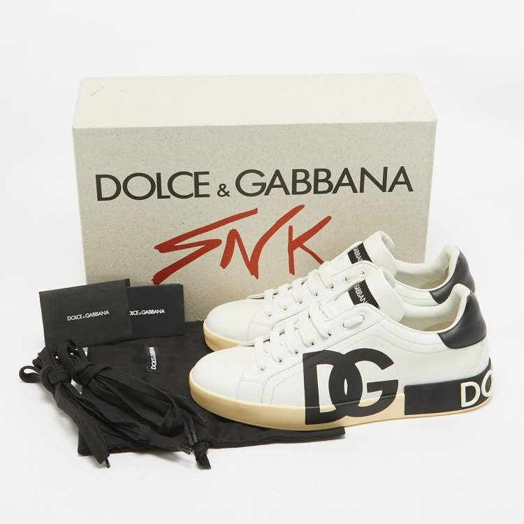 Pre Owned Dolce and Gabbana White/Blue Leather Portofino Royal Sneakers Size 42