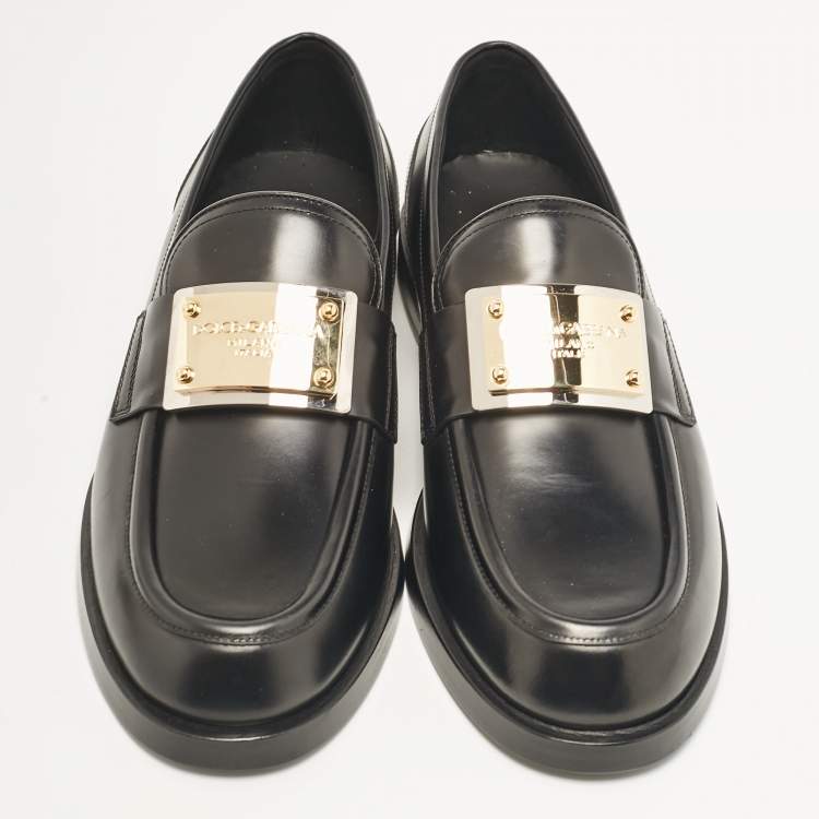 Pre Owned Dolce & Gabbana Black Leather Brushed Loafers Size 43