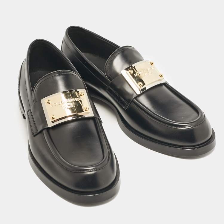Pre Owned Dolce & Gabbana Black Leather Brushed Loafers Size 43