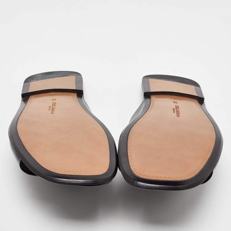 Pre Owned Dolce & Gabbana Black Leather Embossed Logo Slide Flat Sandals Size 45