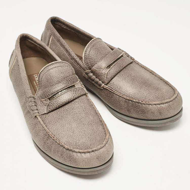 Pre Owned Dolce & Gabbana Brown Leather Genova Loafers Size 41.5