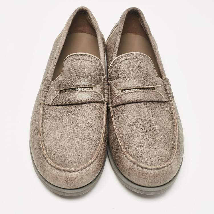 Pre Owned Dolce & Gabbana Brown Leather Genova Loafers Size 41.5