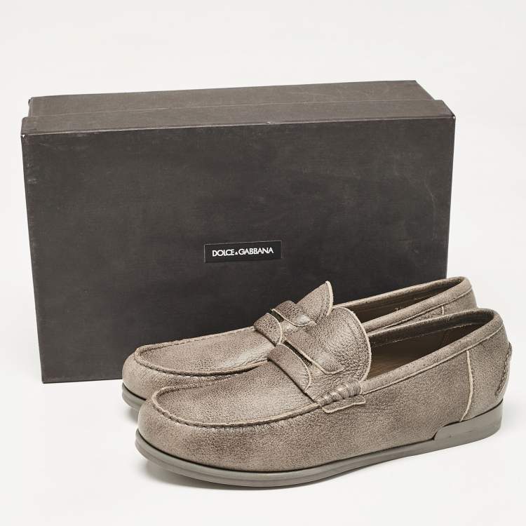Pre Owned Dolce & Gabbana Brown Leather Genova Loafers Size 41.5