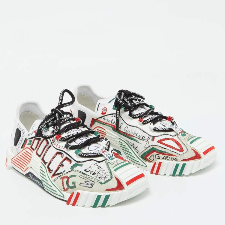 Pre Owned Dolce & Gabbana Multicolor Canvas and Leather Graffiti Print Ns1 Low Top Sneakers Size 44