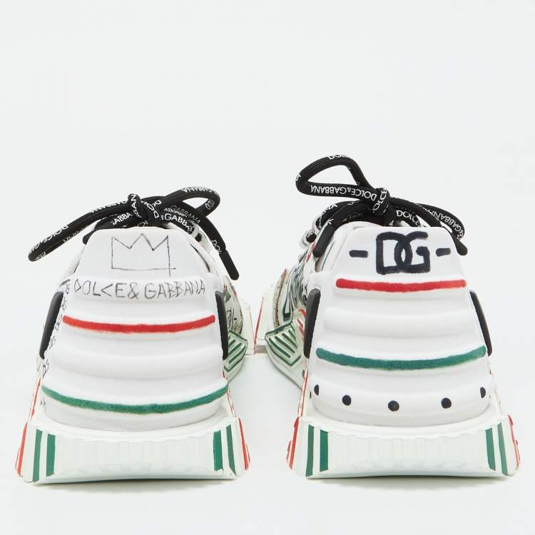 Pre Owned Dolce & Gabbana Multicolor Canvas and Leather Graffiti Print Ns1 Low Top Sneakers Size 44