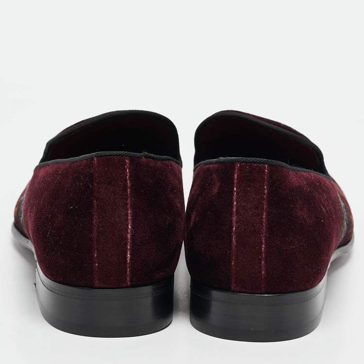 Pre Owned Dolce & Gabbana Burgundy Floral Velvet Smoking Slippers Size 41.5