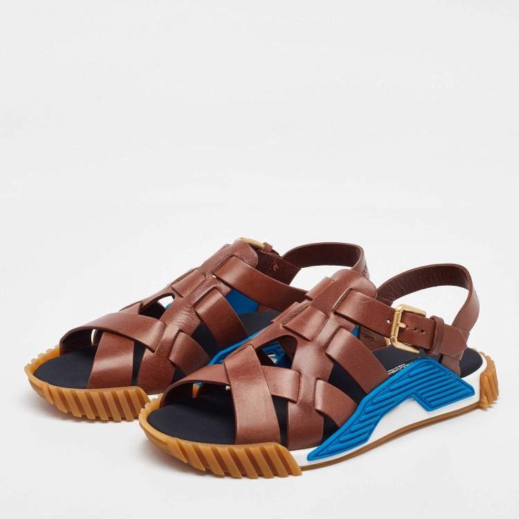 Pre Owned Dolce & Gabbana Brown Leather Ns1 Buckle Sandals 