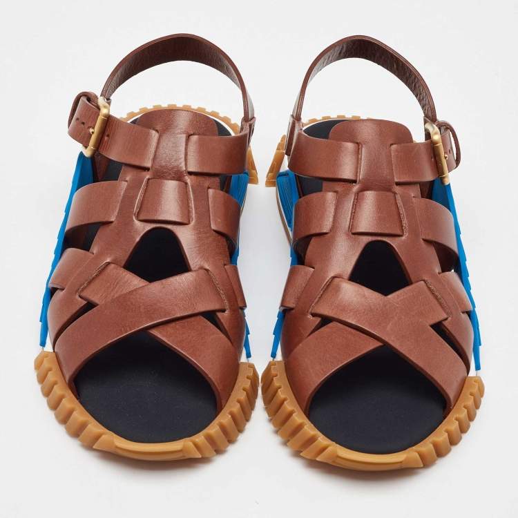 Pre Owned Dolce & Gabbana Brown Leather Ns1 Buckle Sandals 