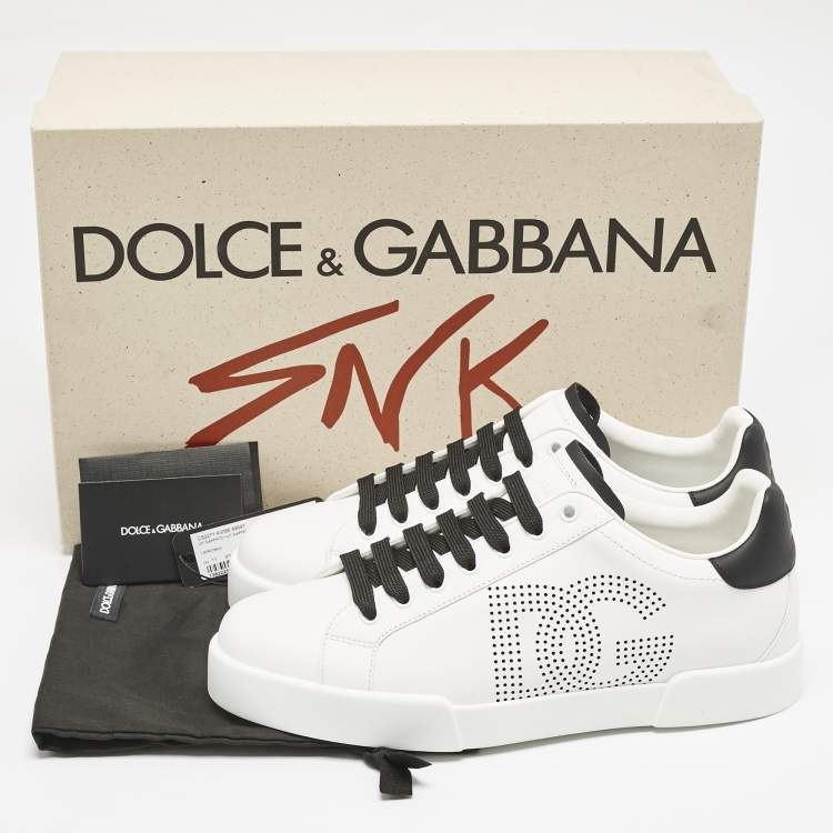 Pre Owned Dolce & Gabbana White/Black Leather Portofino Royal Sneakers Size 41