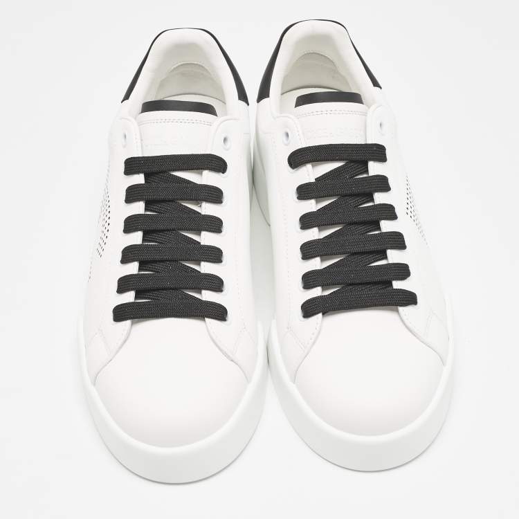 Pre Owned Dolce & Gabbana White/Black Leather Portofino Royal Sneakers Size 41
