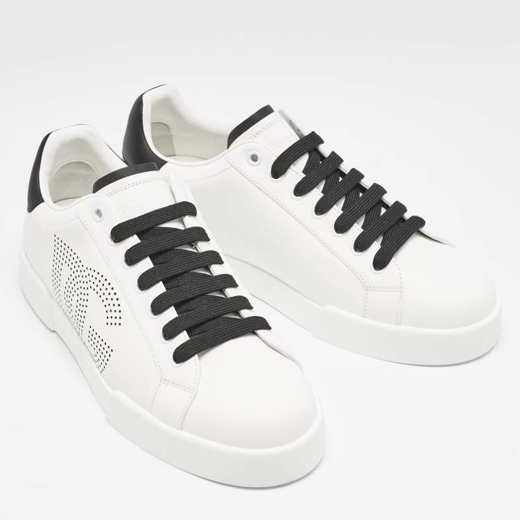 Pre Owned Dolce & Gabbana White/Black Leather Portofino Royal Sneakers Size 41