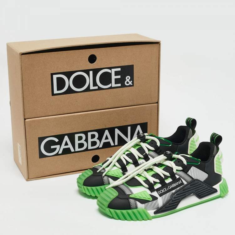 Pre Owned Dolce & Gabbana Green/Black Leather and Nylon Ns1 Low Top Sneakers Size 41