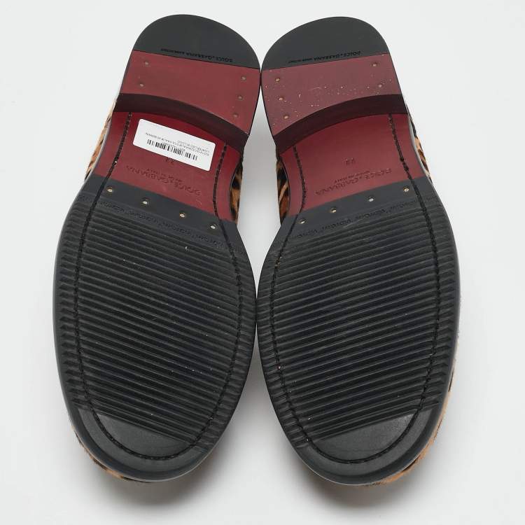 Pre Owned Dolce & Gabbana Beige/Black Leopard Print Calfhair and Leather Bernini Loafers Size 44
